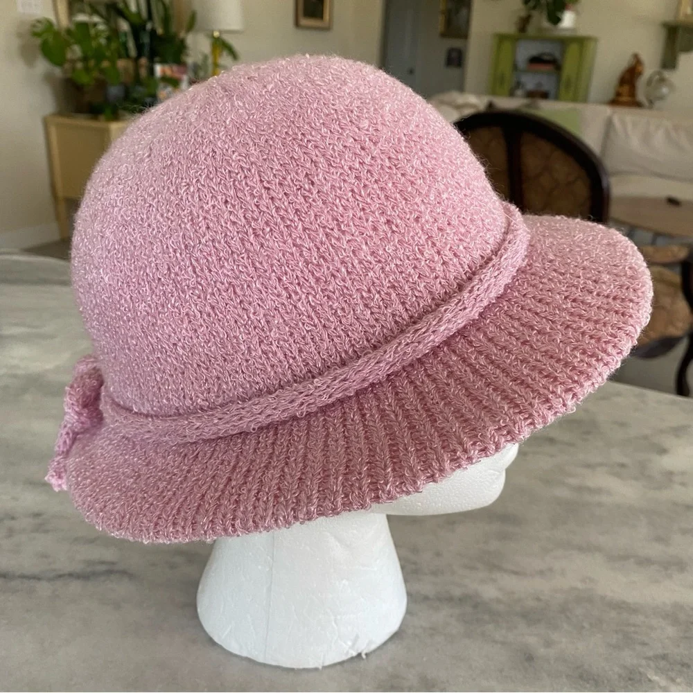 Knitted Bow Hat Pink Knitted Bucket Hat